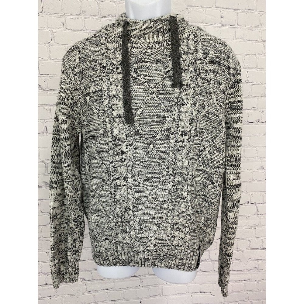DARKBLACK White Black Chunky Knit Hooded Sweater Size M Medium